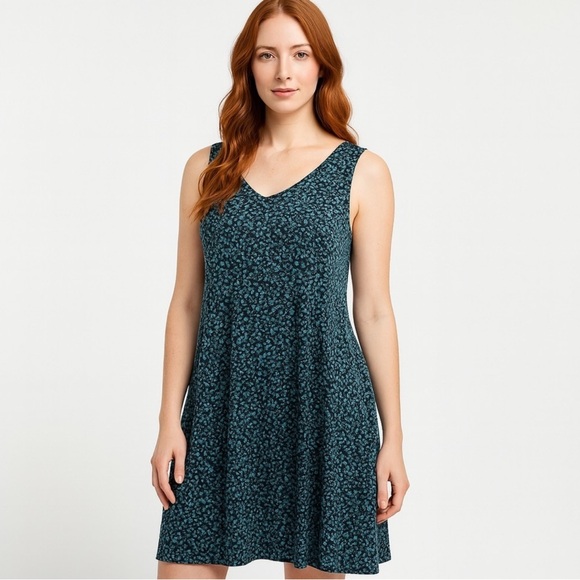 g.a.s co Dresses & Skirts - Sleeveless Teal Floral V-Neck Mini Dress